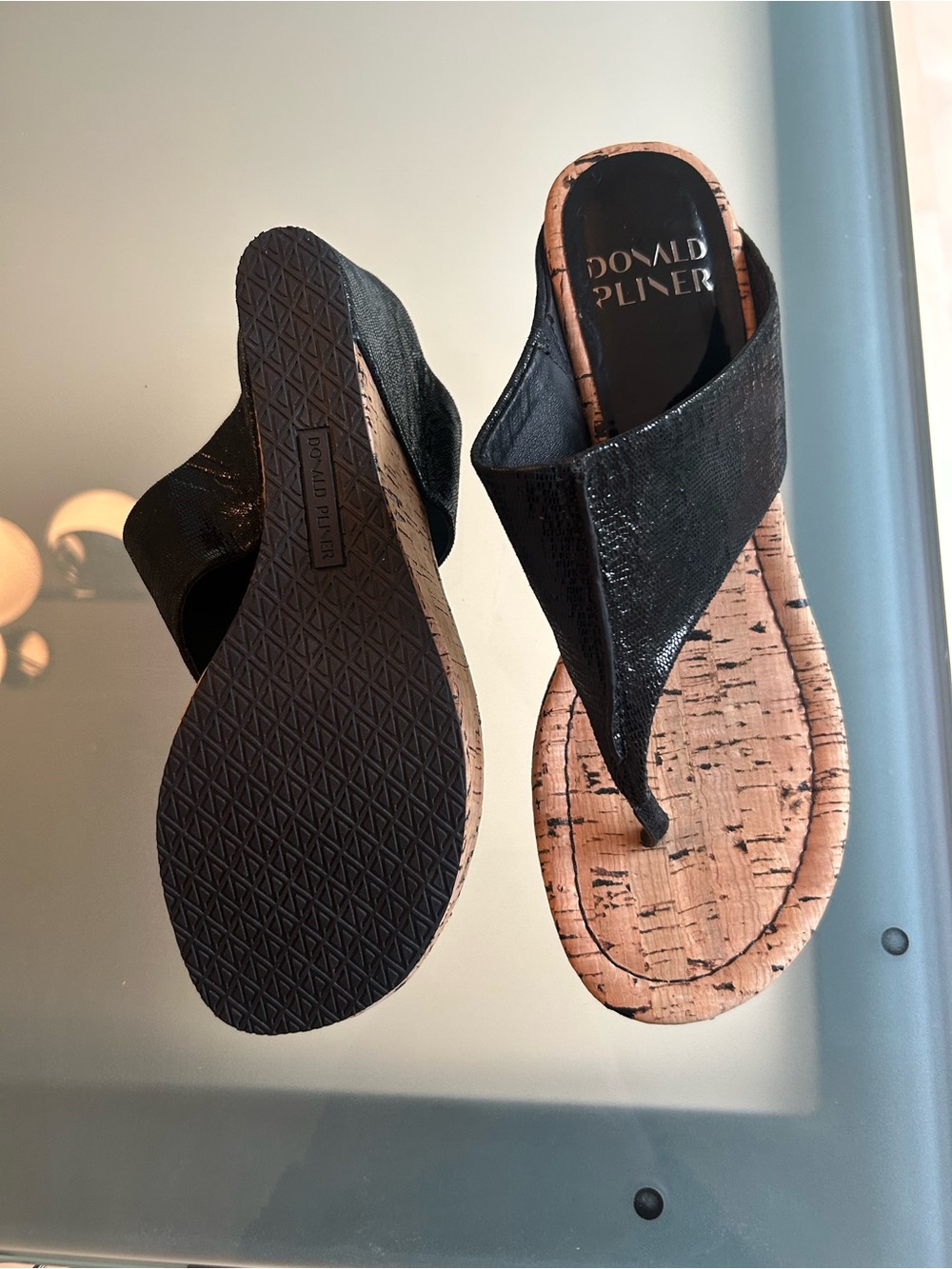 Donald J. Pliner Black Wedge Flip Flops Unworn
